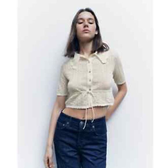 ZARA BOHO LACE POINTELLE KNIT JACKET CARDIGAN - Picture 5 of 6